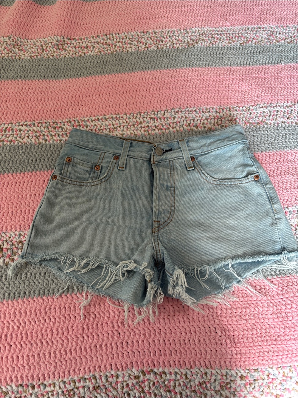 Levi's Light Blue Distressed Denim Cutoff Shorts